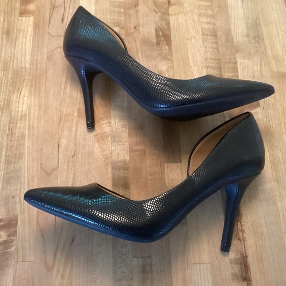 Jessica Simpson Lovvey Black Reptile Embossed D’orsay Pointy Toed 3.5” Heels 7.5 - Picture 10 of 10